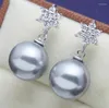 Dangle Earrings Fashion Jewelry Snow Grey Shell Pearl Red Oyster 925 Sterling Silver CZ Dia