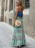 Rokken Mode Bedrukte Lange Rok Dames Geometrisch Patroon Boho Retro A-lijn Rok Dame Zomer Hoge Taille Casual Losse Strand Maxi Rok 230628