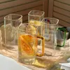 400 ml kreative quadratische Glasbecher mit Griff Stroh klarer Vintage -Kaffee -Tee -Saft Milch Weingetränk Gase Tassen für Getränke Geschenk L230620