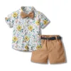 Ubranie Summer dziecięcy bawełniana koszulka Lapel Bow Bow Chłopiec z krótkim rękawem Dwupoziomowy zestaw z paskiem jako prezent ubrania dziecięce