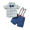 Ensembles de vêtements pour tout-petit garçons à manches courtes Plaid imprimés t-shirt tops shorts enfants enfants Gentleman tenues