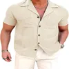 Mannen Casual Shirts Zomer Heren Blouse Katoenen Shirt Mannen Effen Korte Mouw Vest Dubbele Zakken Losse Tops Man Mode ropa Hombre