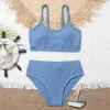 Badebekleidung, einfarbig, gerippt, für Mädchen, zweiteilige Badebekleidung für Kinder, 7–14 Jahre, Teenager-Bikini-Set, Sport-Badeanzug, Sommer-Strandbekleidung HKD230628