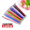 Pens 100pcs Mini Metal Universal Touch Screen Stylus Roller Ballpoint Pen 2 in 1 for Iphone Ipad Samsung Smartphones Free Custom