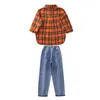 Kleidung Sets 2023 Baby Jungen Kleidung Herbst Frühling Säuglings Kariertes Hemd Denim Hose 2 stücke Set Outfits Für Anzüge 8 9 10 jahre