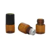 Amber Glass Essential Oil Roller flaskor med glas SS -rullbollar Aromaterapi parfymer Läppbalsam rullar på flaskor 1 ml 2 ml QHMVR