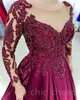 2023 Aso Ebi Бордовое платье для выпускного вечера трапециевидной формы с кружевом и бисером Вечернее торжественное вечернее платье для второго приема на день рождения Платья для помолвки невесты Платья Robe De Soiree ZJ667