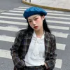 Ins femmes chapeaux 2022 populaire automne et hiver mode coréenne all-match bleu cuir Pu béret britannique rétro peintre chapeau