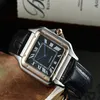 Mens Watch Square Stainless Steel Dial Leather Strap Quartz Movement Sapphire Water Resistant Watches
