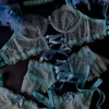 Ensembles de soutiens-gorge Sensuel Plume Lingerie Sexy Transparent Porno Sous-Vêtements Non Censuré Dentelle Bandage Érotique Bleu Ciel Jarretière Intime Ensemble