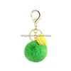 Keychains Lanyards 27 Styles Aron/Ice Cream Rabbit Päls Ball Keychain Pompom Key Chain Car Keyring Women Holder Bag Pendant Drop de Dhcok