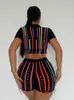 Women's Tracksuits 2023 Streetwear Summer Two-piece Suit Women Sexy Short Pants Sets Striped Jacquard Tassels Hollow Tops Female Knit