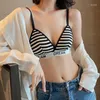 Bras Sets French Women's Underwear Thin Section Small Chest Gathered To Show Large Letters Striped Girl Sexy Triangle Cup Bra