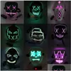 Maski imprezowe LED Light Mask Up Z Festival Cosplay Cosplay Halloween Costume Three-Speed ​​Flash Bar Dance 9 Style Drezno DHBW6