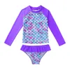 Swim wear Kids Girls Tankini Sets Long Seves Rashguard Swimsuit Swimwear Bathing Suit Swimming Set Fish Scas Printed Tops with Bottoms HKD230628