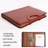 Folder zipper A4 leather file folder expanding document bag briefcase padfolio handbag with handle calculator ring binder 442B