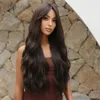 Perucas Sintéticas EASIHAIR Long Brown Black Wavy com Bang Natural Wave Hair Wig for Women Daily Cosplay Heat Resistant Fiber 230627