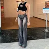 Женские брюки Goth Dark Cyber Y2k Punk See Through Sexy Techwear Gothic Fashion Women Flare Trousers High Waist Party Festival Outfits