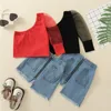 Clothing Sets 1 6years Kids Girl Summer Tops And Skirt Set One Shoulder Lace Long Sleeve Tops Zip Up Denim Girls Casual Outfits 230627