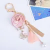 Cloth Rose Flower Key Ring Chiffon Tassel Car Fashion Charm Key Chains Lady Couple Bag Keychain Party Gift