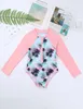 Swim wear Kids Girls Tropical af Printed Front Zipper Swimsuit Bathing Suit One Piece Long Seves Rash Guard with Sun Protection HKD230628
