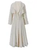 Vestidos casuales básicos EAM mujeres Beige plisado Lino largo elegante vestido solapa cuello manga suelta ajuste moda primavera otoño 2023 3W6617 230627