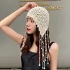 Caps Neue Winter Frauen Hut Alle Jahreszeiten Gestrickte Beanie Hut Dame Häkeln Perle Beanies Vintage Weiblichen Quasten Beanies für frauen R230627