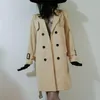 Kadın trençkotlar moda sonbahar kış ince kadın katı renkler kruvaze kemer ofis bayan zarif uzun rüzgarlık ceket