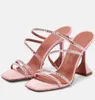 Amina Muaddi Naima Sandals Shoes女性クリスタル装飾されたStrappy Satin Martini Heel Party Dress Weddy Lady Sandalias EU35-42With Box