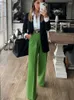 Pantalon Femme XEASY Femme Vert Droite 2023 Mode Plissée Jambe Large Rue Décontracté Bureau Dames Chic