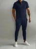 Nuevo traje de Color sólido para hombre, camiseta Polo de manga corta informal de verano, pantalones de pantorrilla para hombre, ropa de calle, conjunto de chándal para hombre, conjunto de 2 piezas