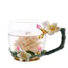 Estilo aristocrático europeu Caneca de vidro esmaltado Xícara de chá Caneca de café Flores amarelas Flor pintada Copos de água Canecas de vidro transparente L230620