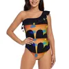 Maillots de bain pour femmes Dream House une épaule à volants maillot de bain femmes Sexy vêtements de plage été maillots de bain amusant coucher de soleil dessin animé