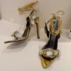 Sandały letnie seksowne kryształowe krysztony wskazane palec u nóg dla kobiet w koronce sznurka sznurka wysokie obcasy ślubne buty damskie 230511