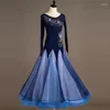 Stage Wear Bue Long Ballroom Dress Standard Tango Dresses Plus Size Dance Costumes For Sale