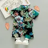 Rompers Baby Boy Clothing 05Y Summer Beach Fashion Children Suits Boys Clothing Printed Shirts Short Sleeves Shorts Two Pieces 230628