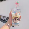 Strawberry Mug Straw Cup GirlsGlass Cup Water Cup With Straw Lid Student Water Cup Japanese Straw Scale Cup Transparent Cup L230620