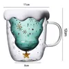 Anti-Scalding Double Walls Glass Mug Christmas Star Cup Christmas Tree Star Water Cup Creative 3D Transparent Coffee Mug L230620