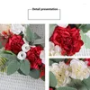 Decorative Flowers Spring Door Wreath Handmade Red And White Hydrangea Leaf Decorations Greenery For Indoor Outdoor Holiday Party
