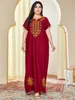 Plus size Dresses Siskakia Size Women Clothing Chic Gold Thread Embroidered Short Sleeve Beaded Maxi Dress Arab Ethnic Robe Summer 2023 Eid 230627