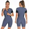 Women's Swimwear Short Sleeve Rash Guard Women Solid One Piece Swimsuit Summer Zipper Surfing Suit Diving Swimming Rashgaurd