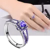 Bagues de grappe 2023 Pruple cristal opale anneau coupe violet CZ fiançailles Plata couleur bijoux pour femmes mariage Uomo Anillos Mujer