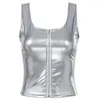 Damen Tanks 2023 Damenmode Reißverschluss Lackleder Tank Top Wet Look Rave Festival Outfit PVC Ärmellose Weste für Club Pole Dance