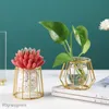 Vasi per fioriere Nordico semplice in vetro dorato per piante idroponiche vaso da fiori geometrico in vetro provetta porta piante in metallo decorazioni per la casa moderne