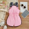 Rompers Toddler Kids Baby Girls Summer Romper Sleeveless Crew Neck Letter Print Short Jumpsuit Elastic Waist Clothes 9M-4T 230627