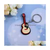 Keychains Lanyards 10 Styles Creative Musical Keychain PVC Mini Piano Guitar Drums Söt för Woman Man Child Key Prydnad Drop Deli Dhgyo