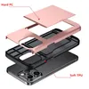 iPhone 15 Slide Card Slot Cases Hybrid 2 in 1 Cover Armor Protector Hard Protector لـ Apple 15 14 13 12 11 Pro Max XR Samsung Galaxy Note20 S23 S22 S21 Ultra S21Fe