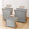 Storage Baskets Dirty Clothes Basket Foldable Household Bamboo Wooden Bathroom Laundr 230627