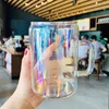 Starbk 700ML Korean Large Capacity Water Cup Aurora Borealis Colorful Glass Cup Female Milk Tea Coffee Flat Bottom Mug L230620