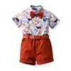 New Boys 'Summer 2022 Fashion Dinosaur Short Sleeve Shirt Belt Shorts Två stycken Set för barn Barnkläderpojkar Set 2023